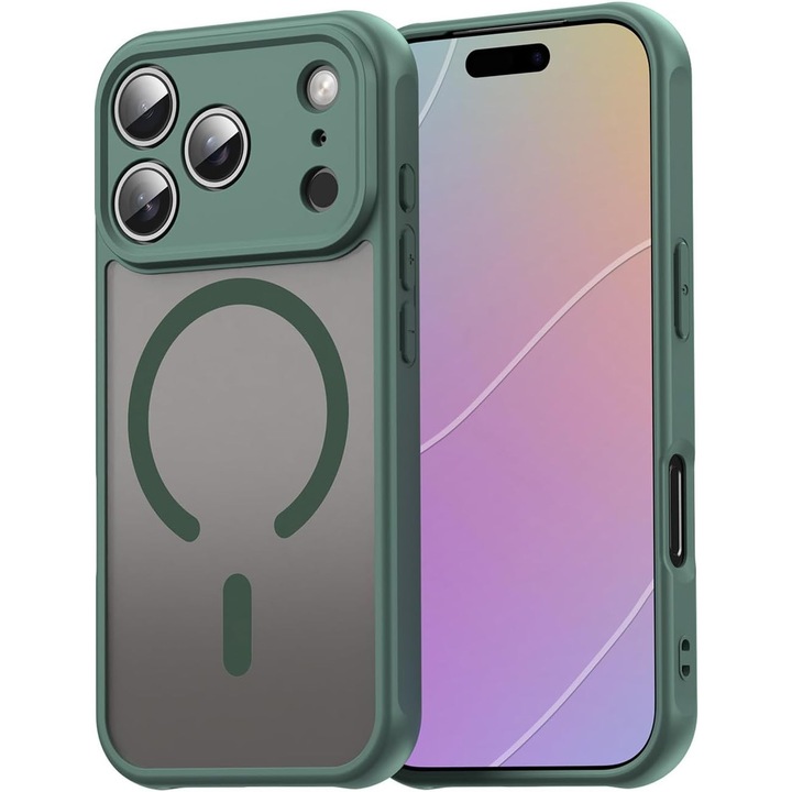 Husa Matte MagSafe pentru IPhone 17 Pro, protectie completa, contur verde