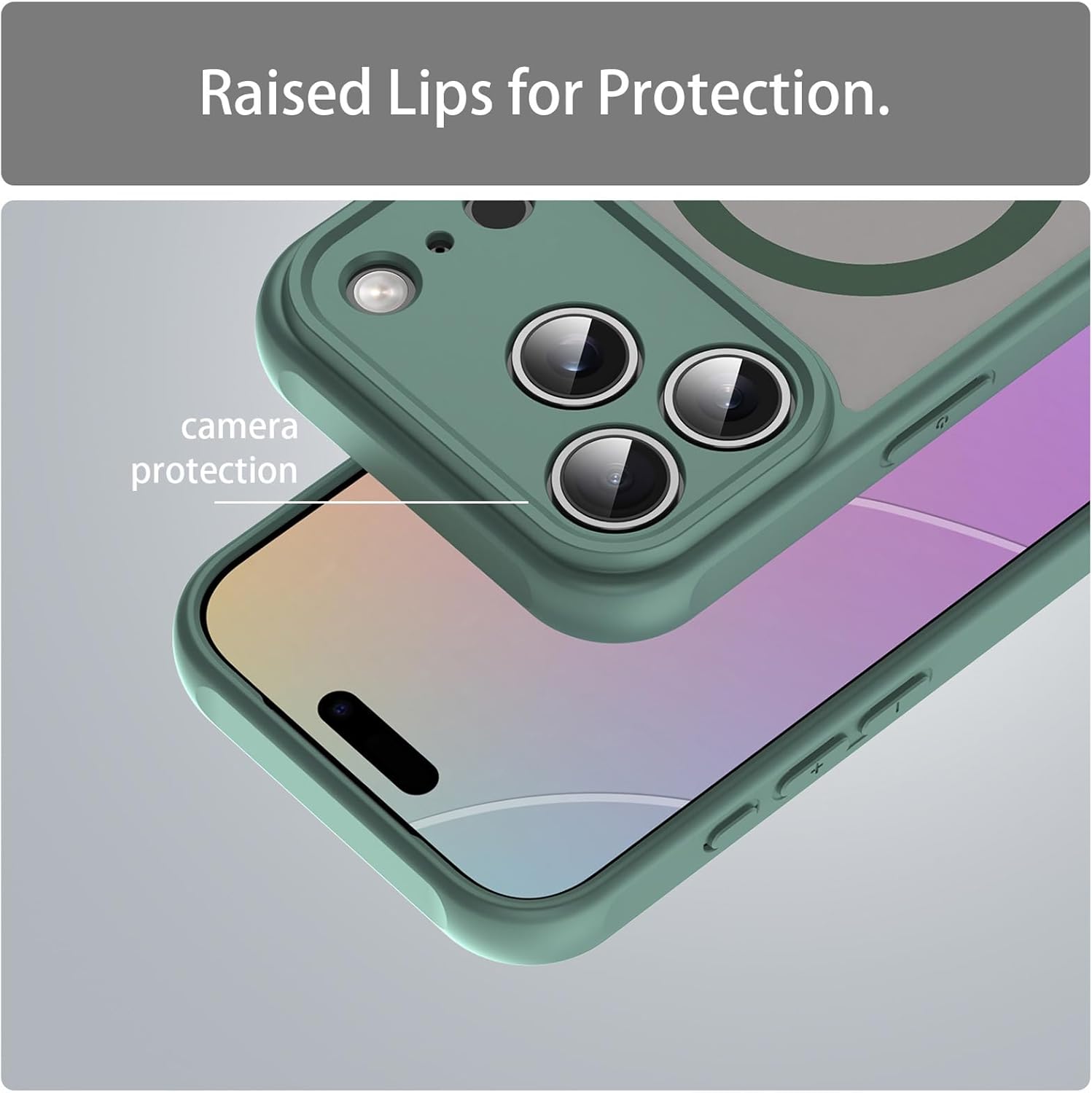 Husa Matte MagSafe pentru IPhone 17 Pro, protectie completa, contur verde