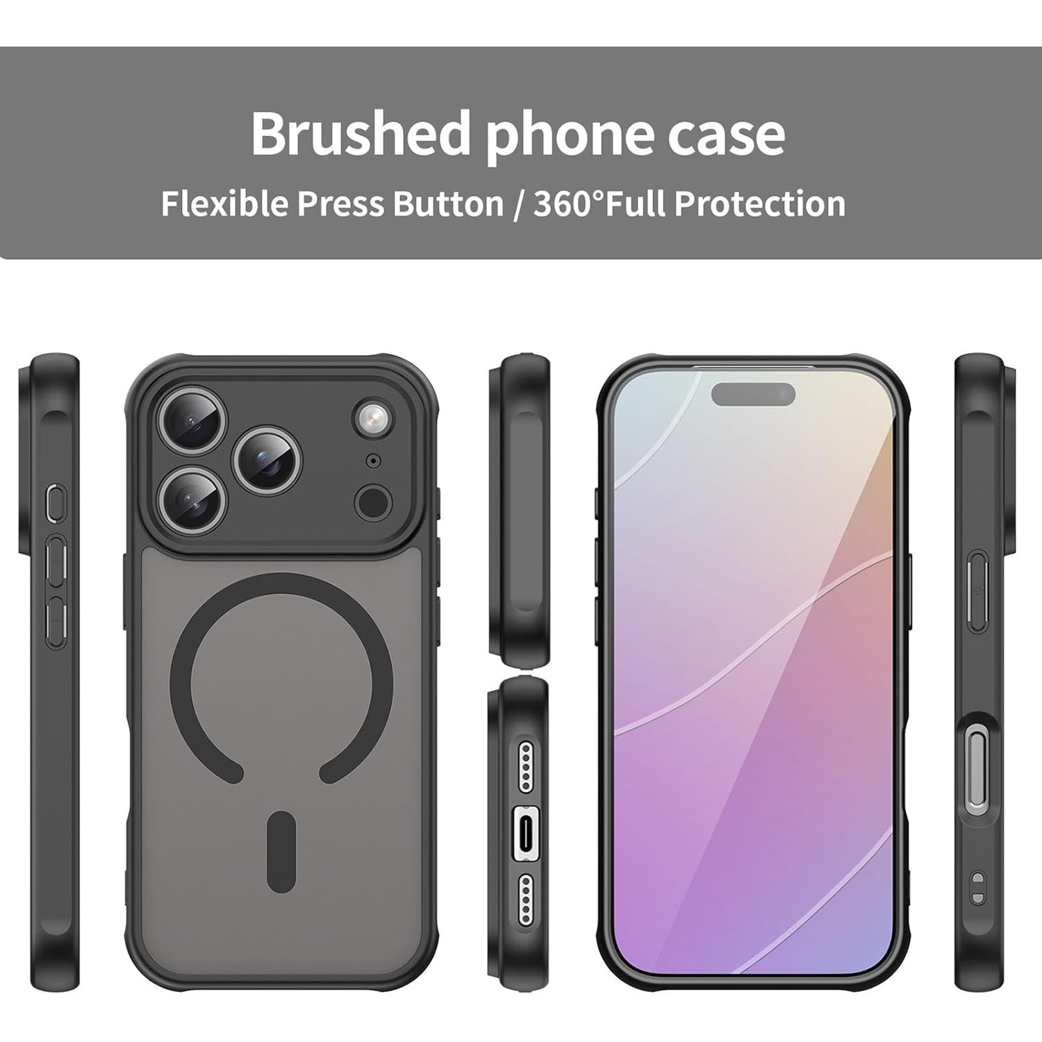 Husa Matte MagSafe pentru IPhone 17 Pro, protectie completa, contur negru