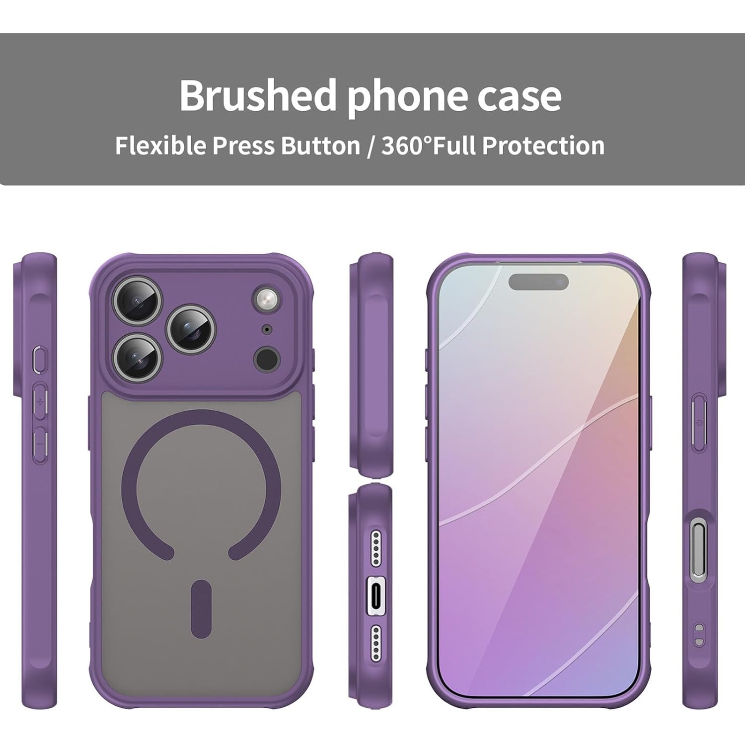 Husa Matte MagSafe pentru IPhone 17 Pro, protectie completa, contur mov