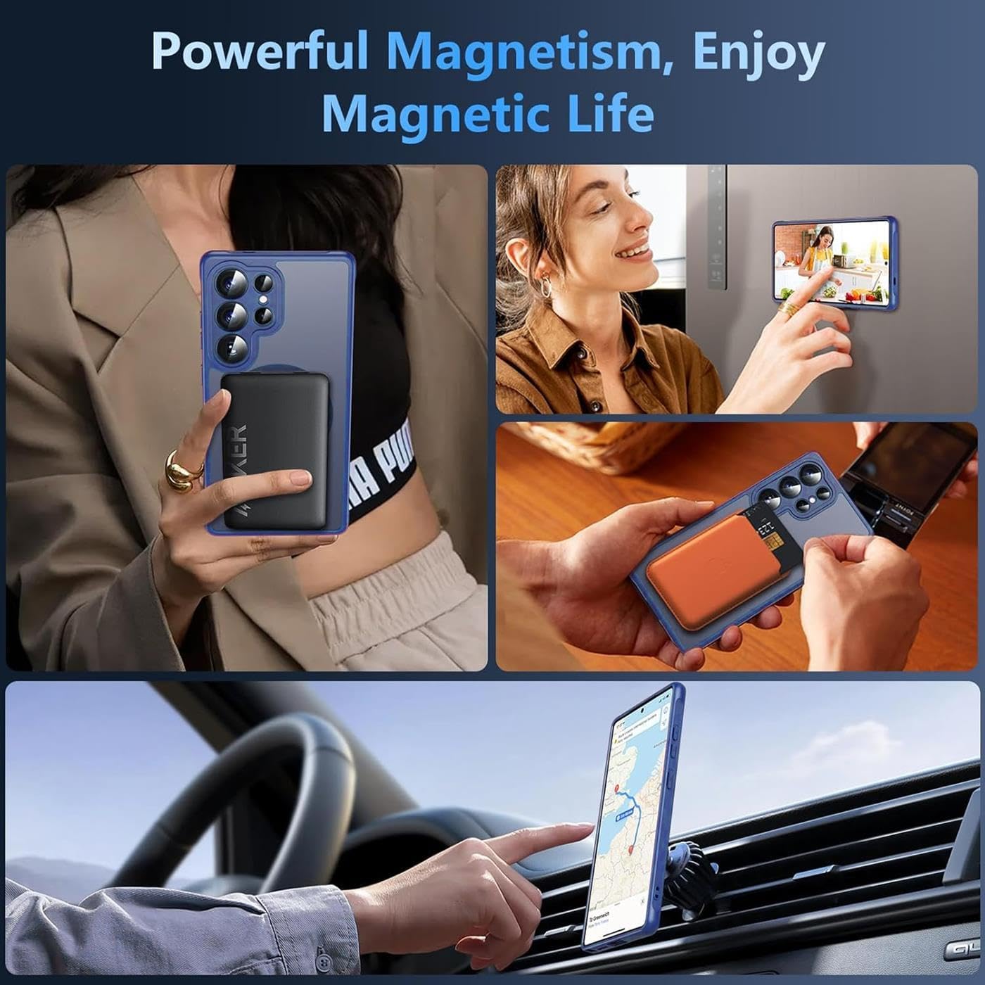 Husa Matte MagSafe pentru Samsung Galaxy S25 Ultra 5G, protectie completa, contur albastru