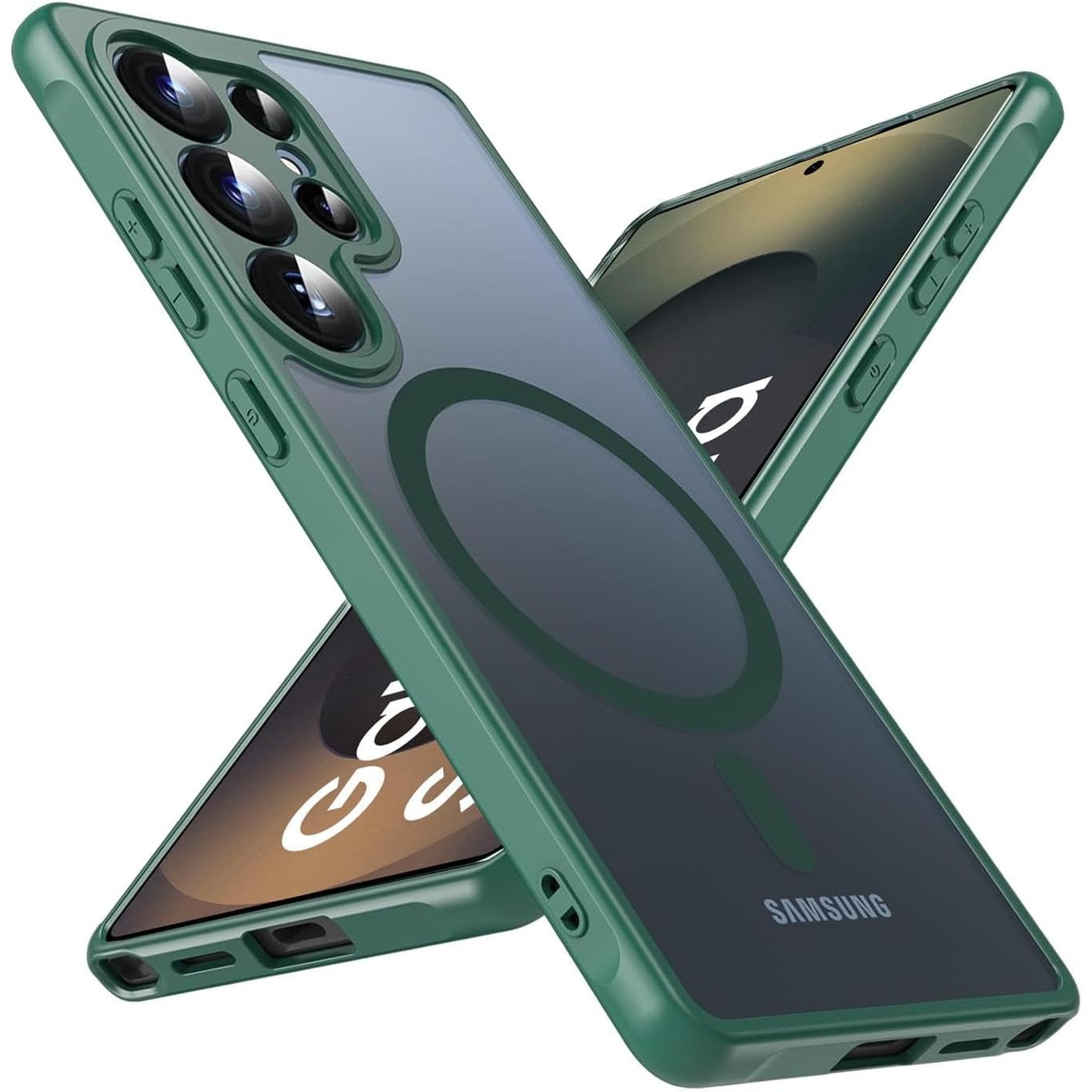 Husa Matte MagSafe pentru Samsung Galaxy S25 Ultra 5G, protectie completa, contur verde