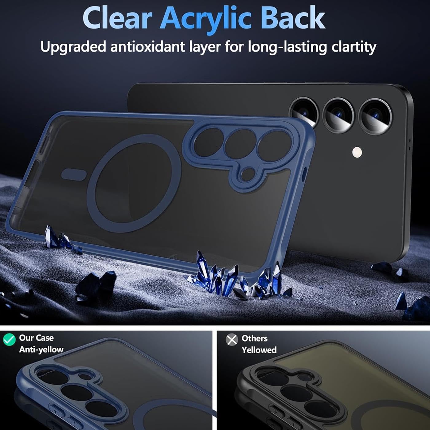Husa Matte MagSafe pentru Samsung Galaxy S25 5G, protectie completa, contur albastru
