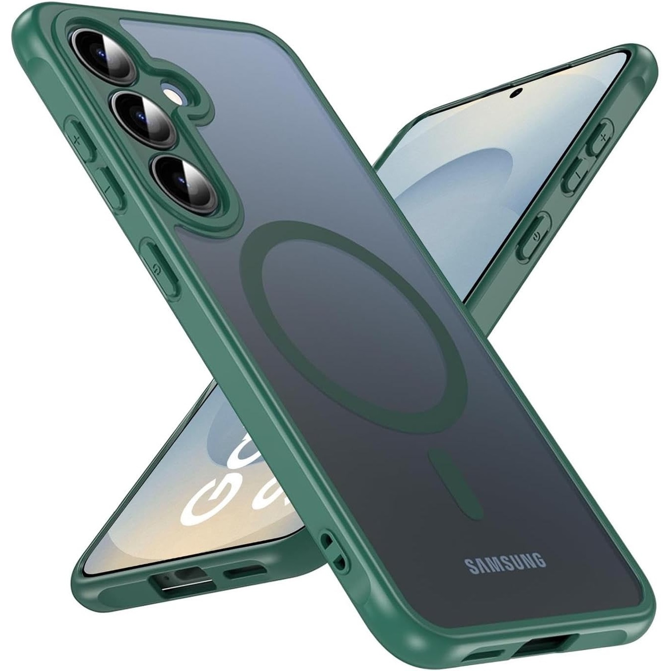 Husa Matte MagSafe pentru Samsung Galaxy S25 Plus 5G, protectie completa, contur verde