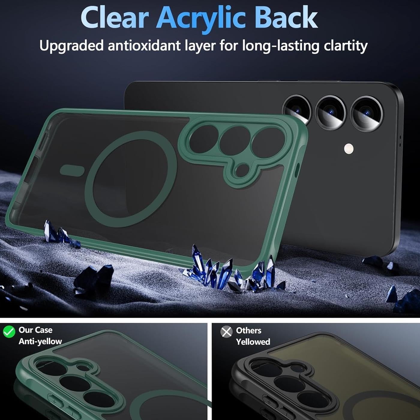Husa Matte MagSafe pentru Samsung Galaxy S25 Plus 5G, protectie completa, contur verde