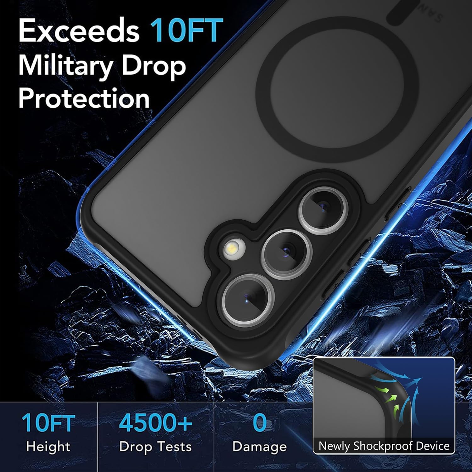 Husa Matte MagSafe pentru Samsung Galaxy S25 Fe, protectie completa, contur negru