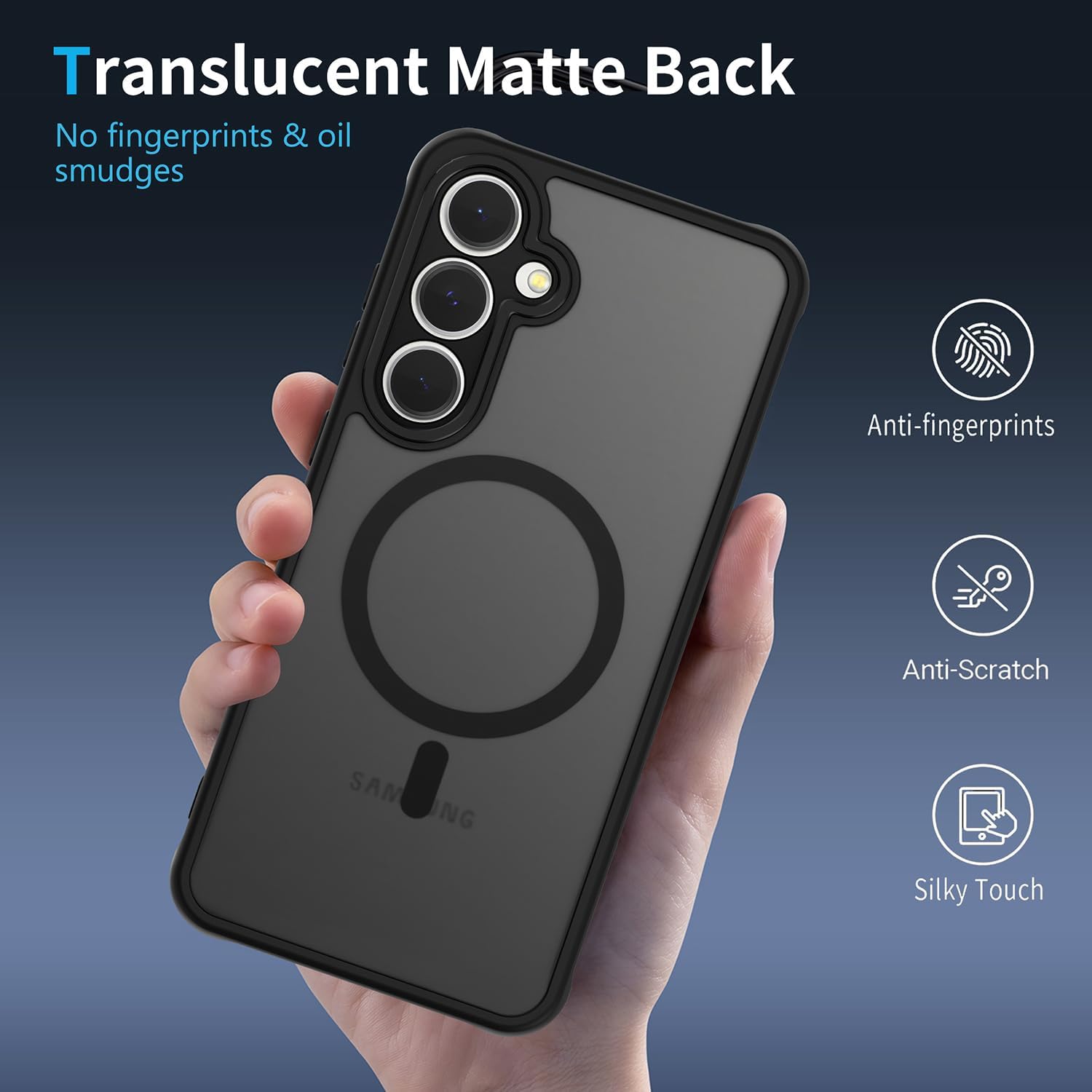 Husa Matte MagSafe pentru Samsung Galaxy S25 Fe, protectie completa, contur negru