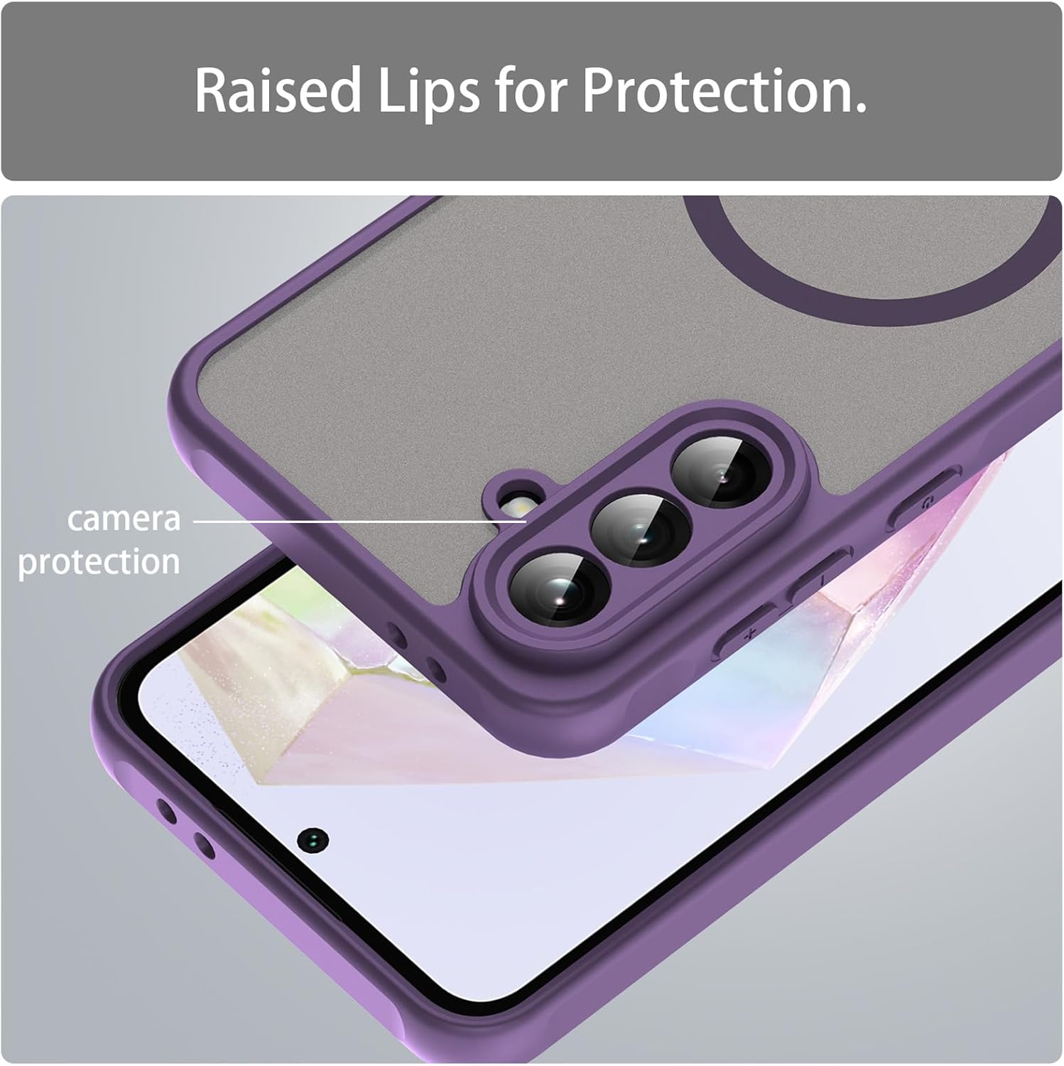 Husa Matte MagSafe pentru Samsung Galaxy A56, protectie completa, contur mov
