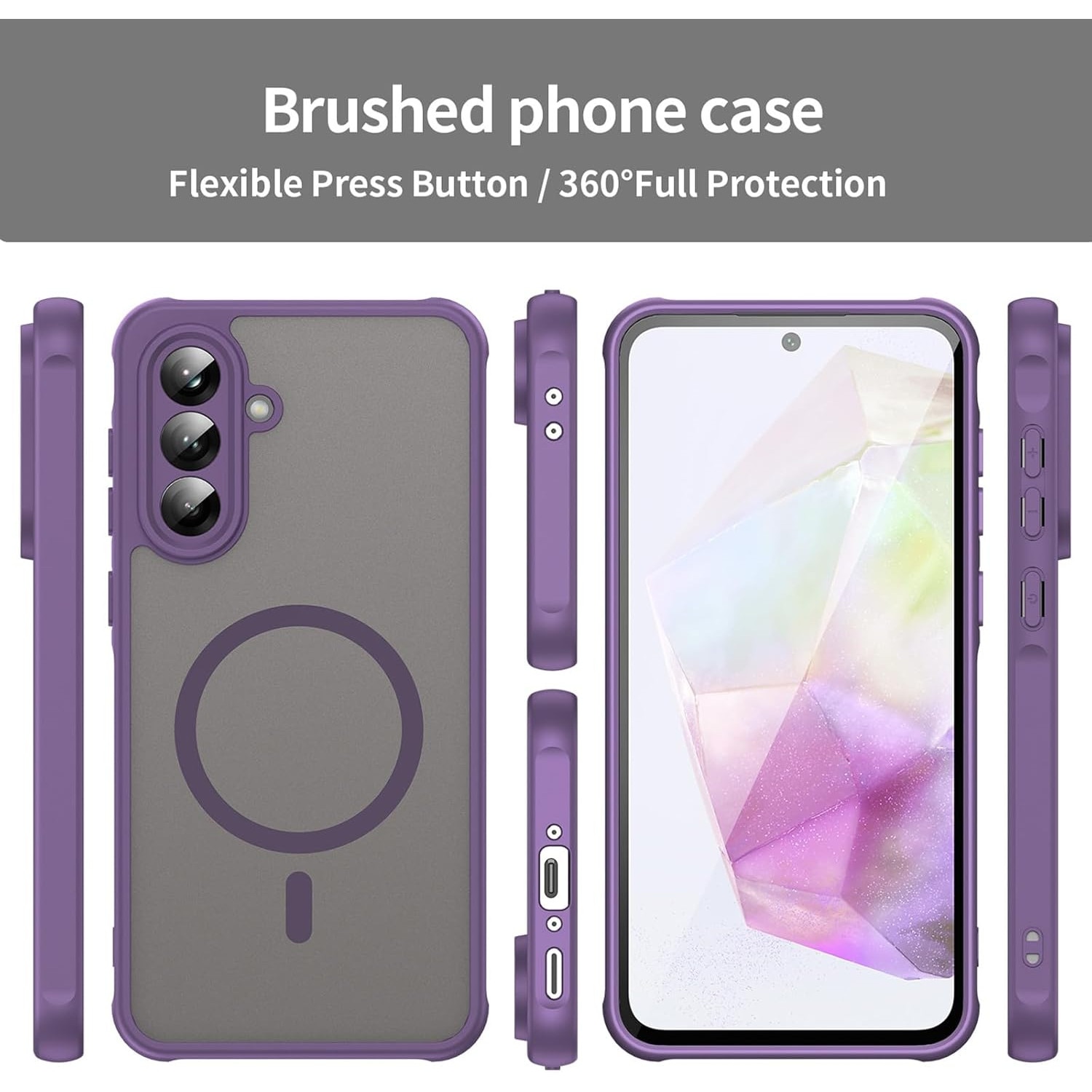 Husa Matte MagSafe pentru Samsung Galaxy A56, protectie completa, contur mov