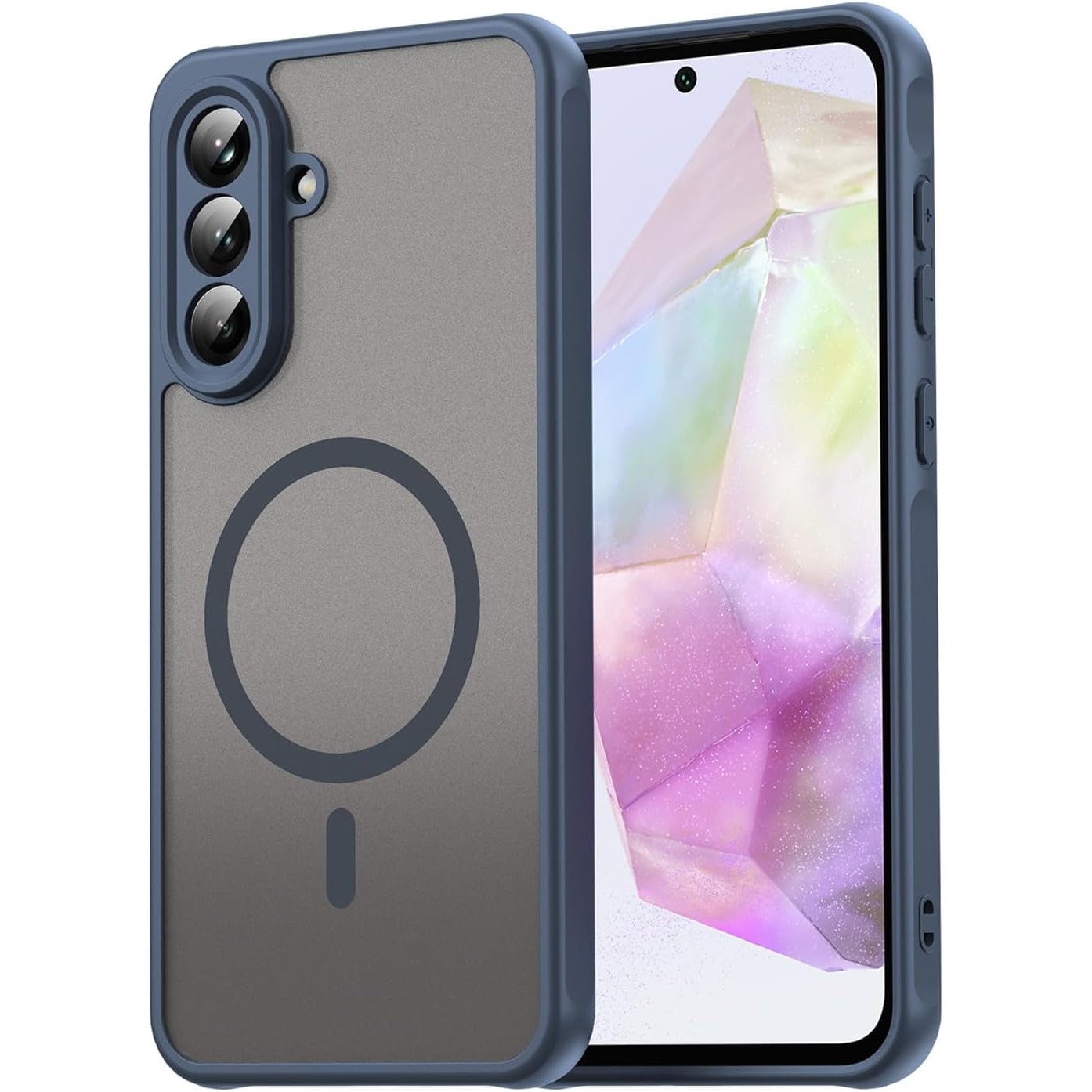 Husa Matte MagSafe pentru Samsung Galaxy A56, protectie completa, contur albastru