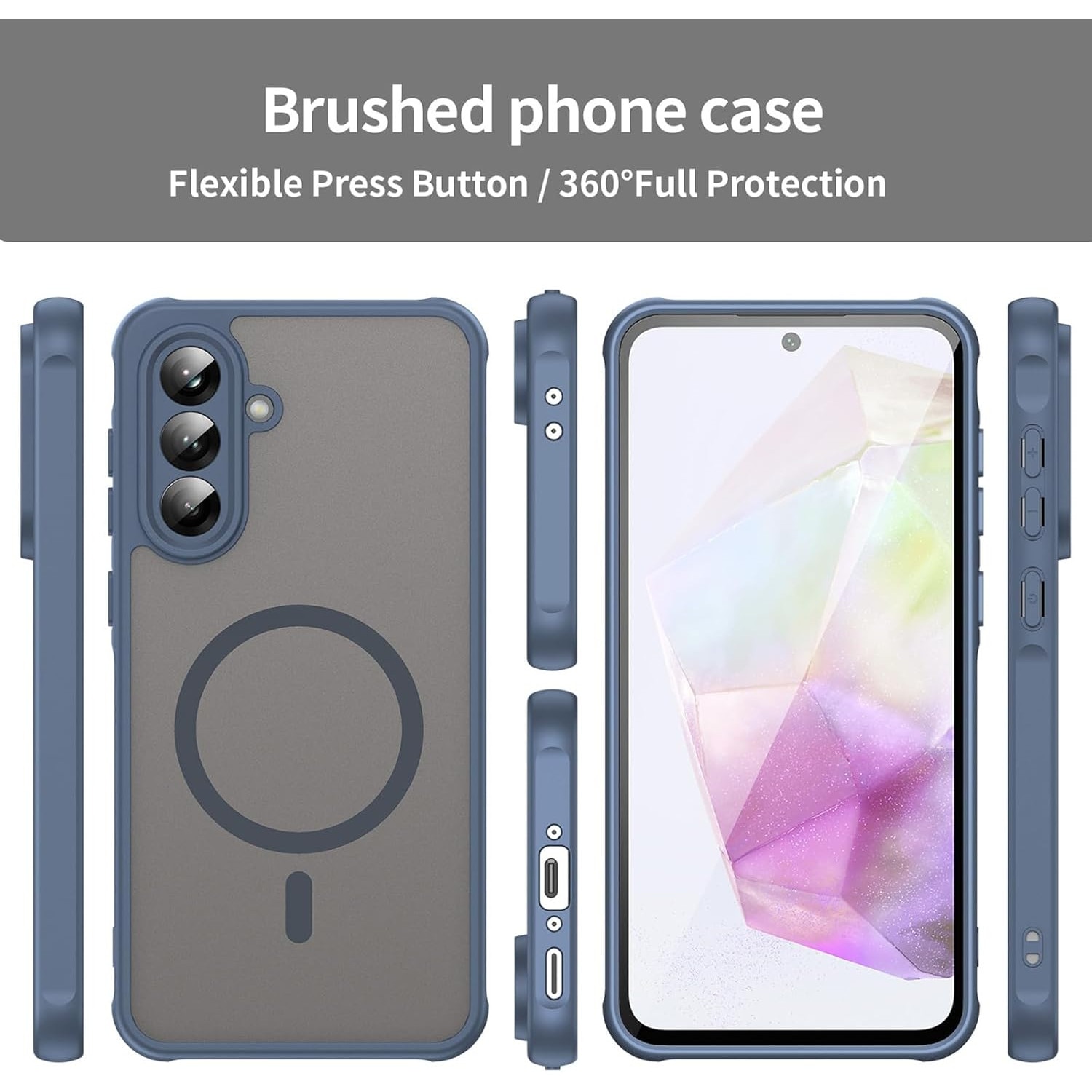 Husa Matte MagSafe pentru Samsung Galaxy A56, protectie completa, contur albastru