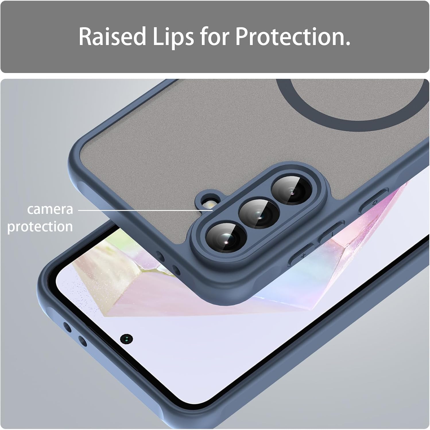 Husa Matte MagSafe pentru Samsung Galaxy A56, protectie completa, contur albastru