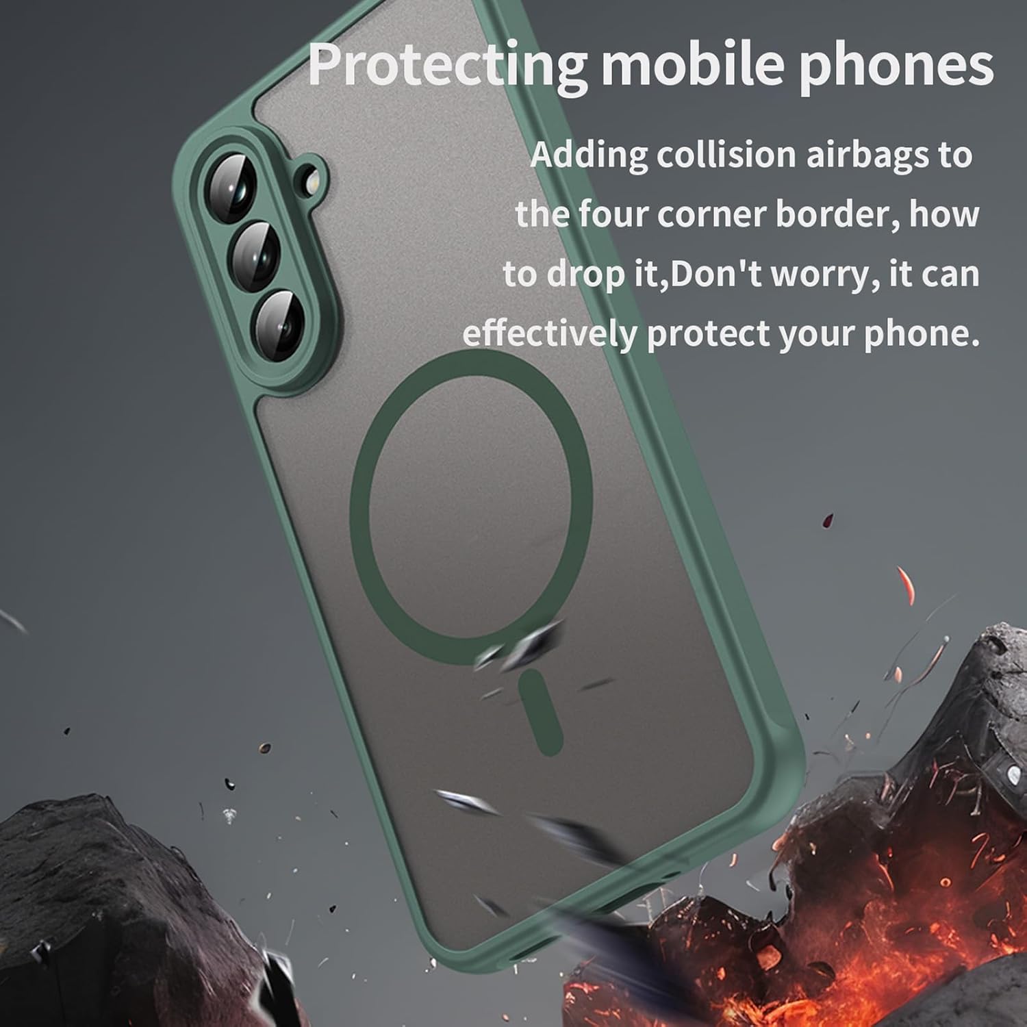 Husa Matte MagSafe pentru Samsung Galaxy A36, protectie completa, contur verde