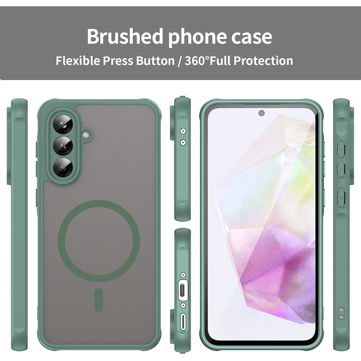 Husa Matte MagSafe pentru Samsung Galaxy A36, protectie completa, contur verde