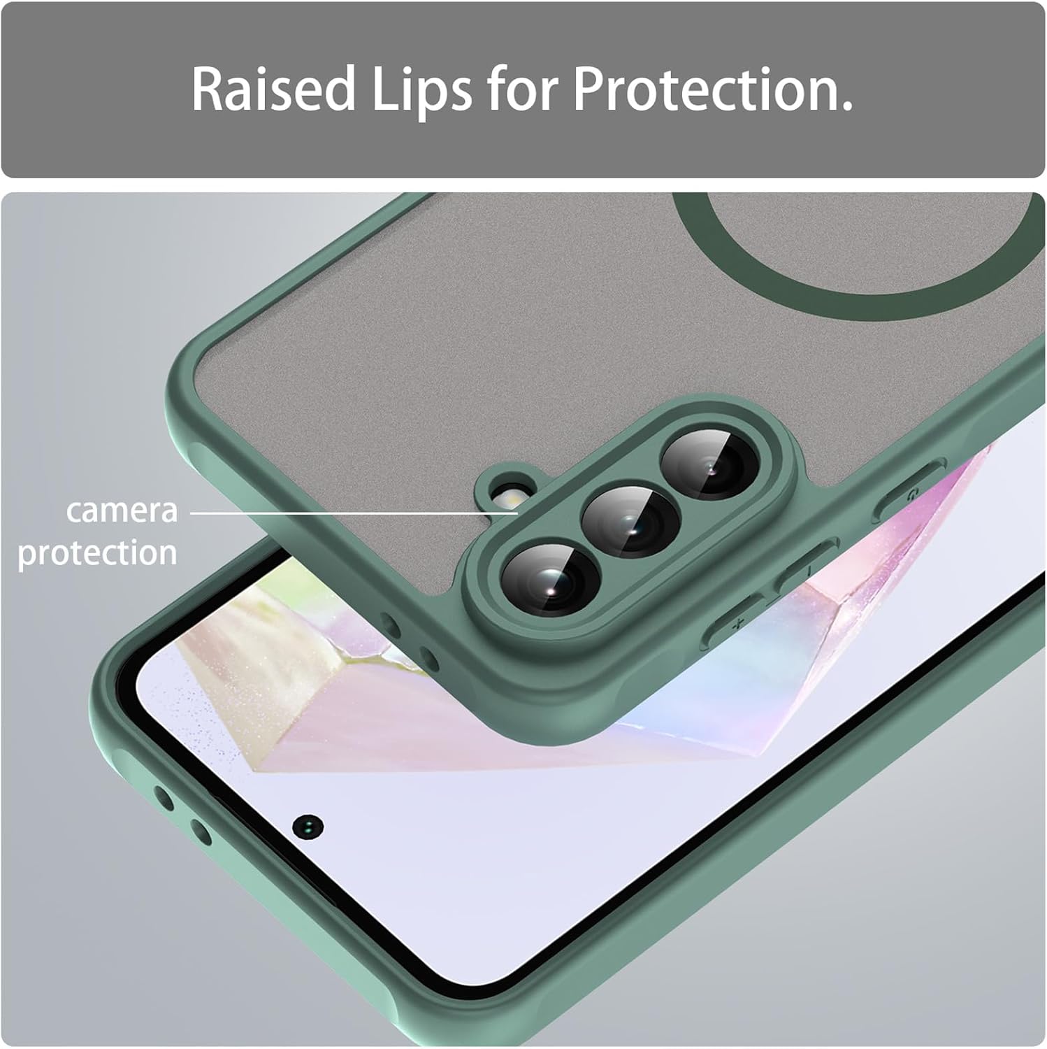 Husa Matte MagSafe pentru Samsung Galaxy A36, protectie completa, contur verde