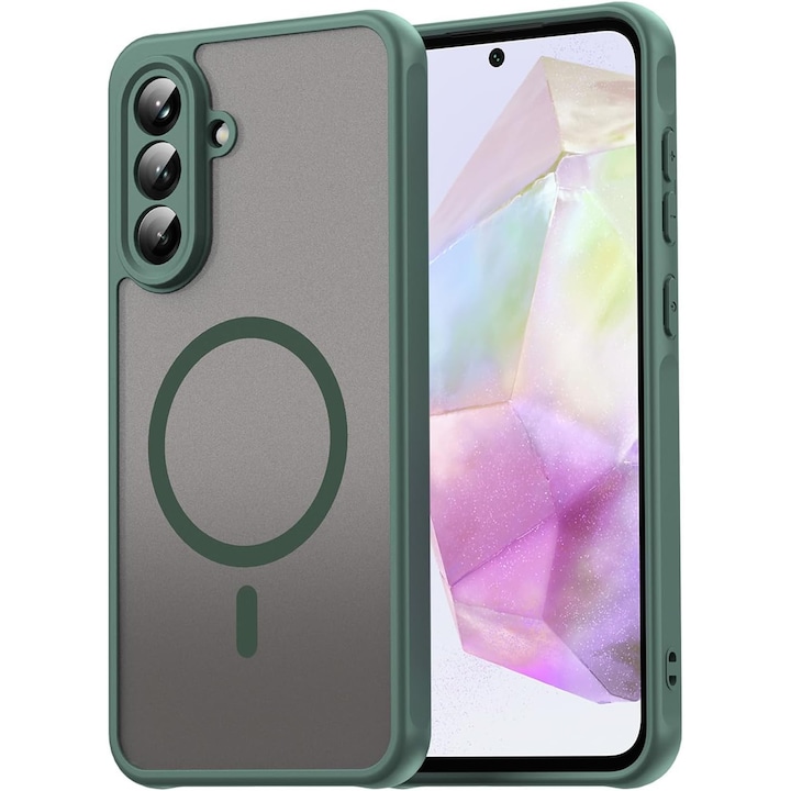 Husa Matte MagSafe compatibila cu Samsung Galaxy A57, protectie completa, contur Verde