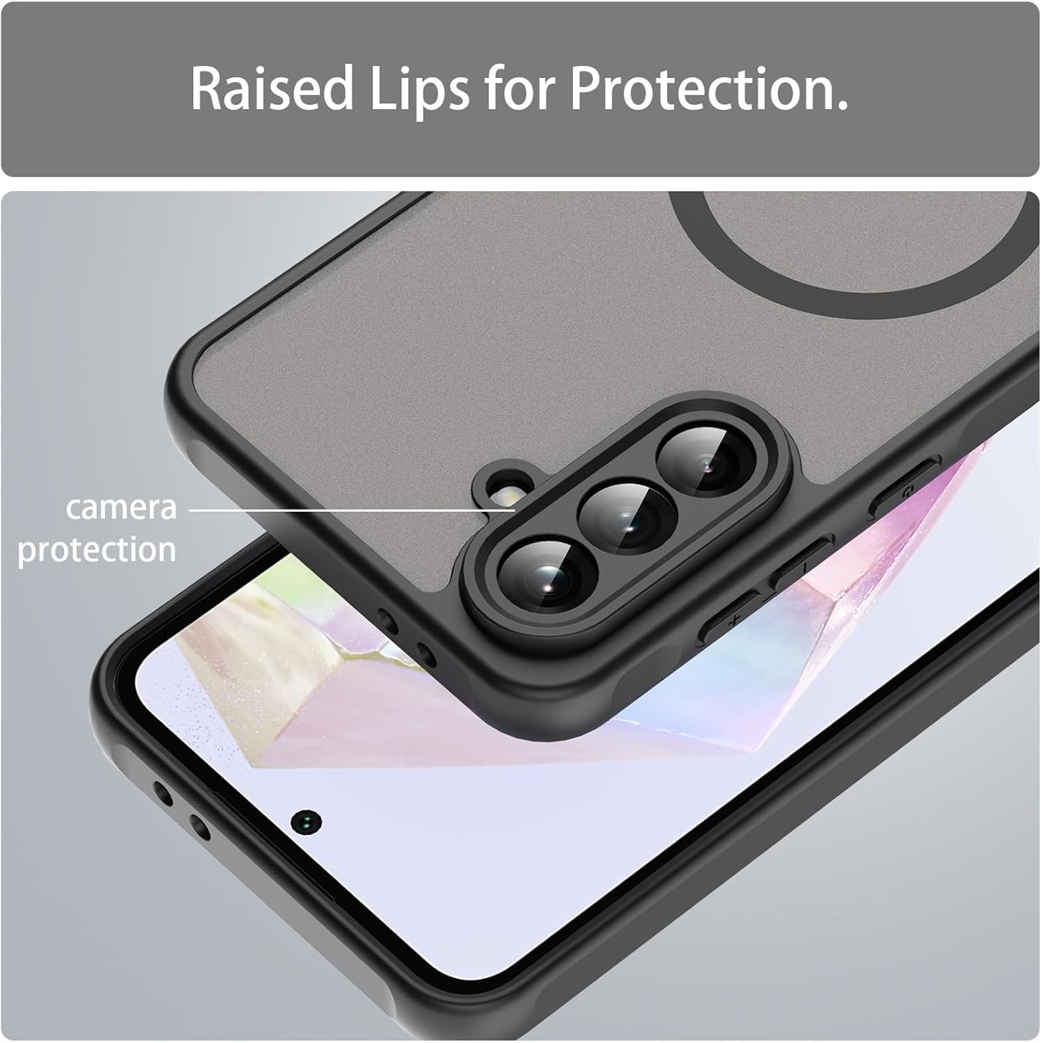 Husa Matte MagSafe pentru Samsung Galaxy A36, protectie completa, contur negru