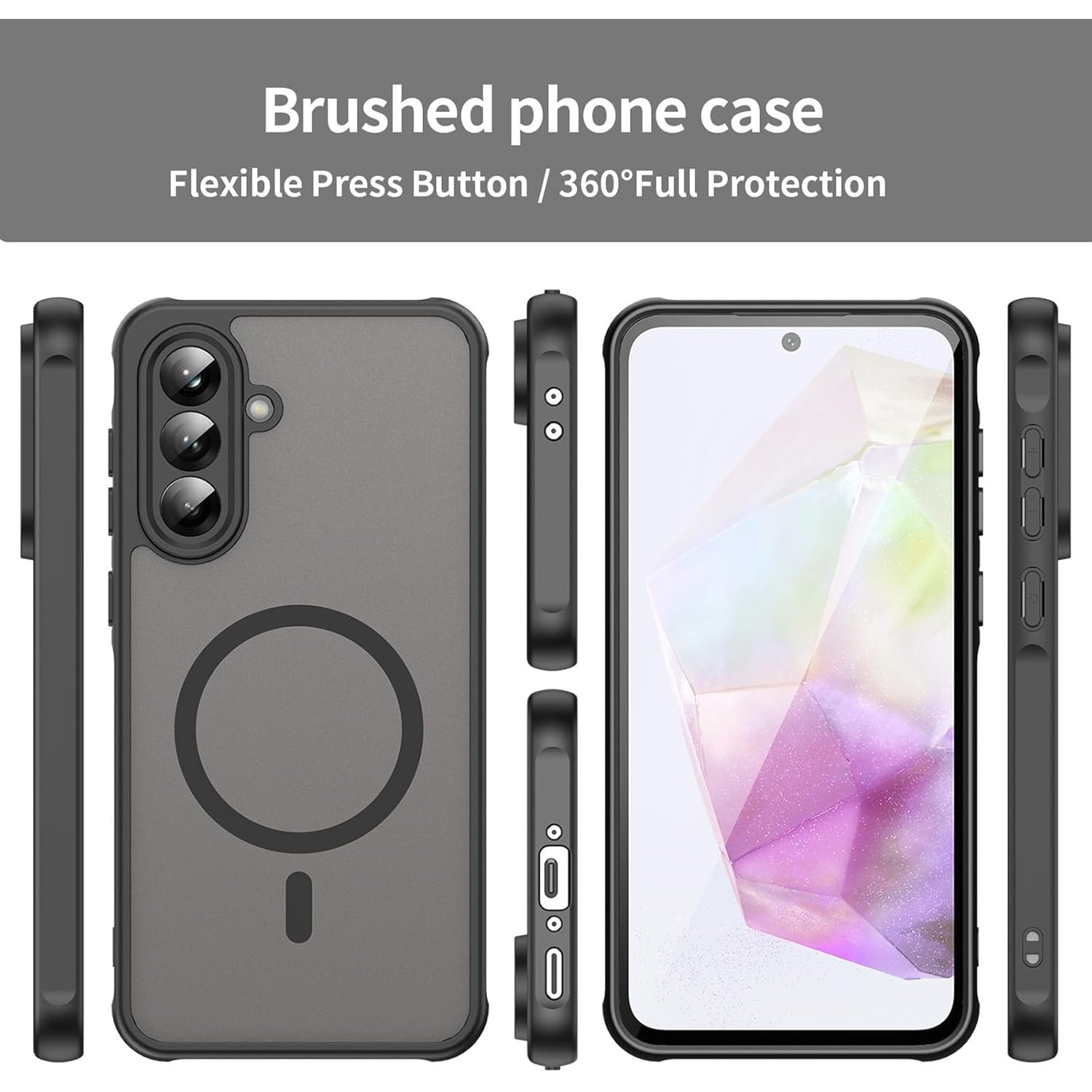 Husa Matte MagSafe pentru Samsung Galaxy A36, protectie completa, contur negru