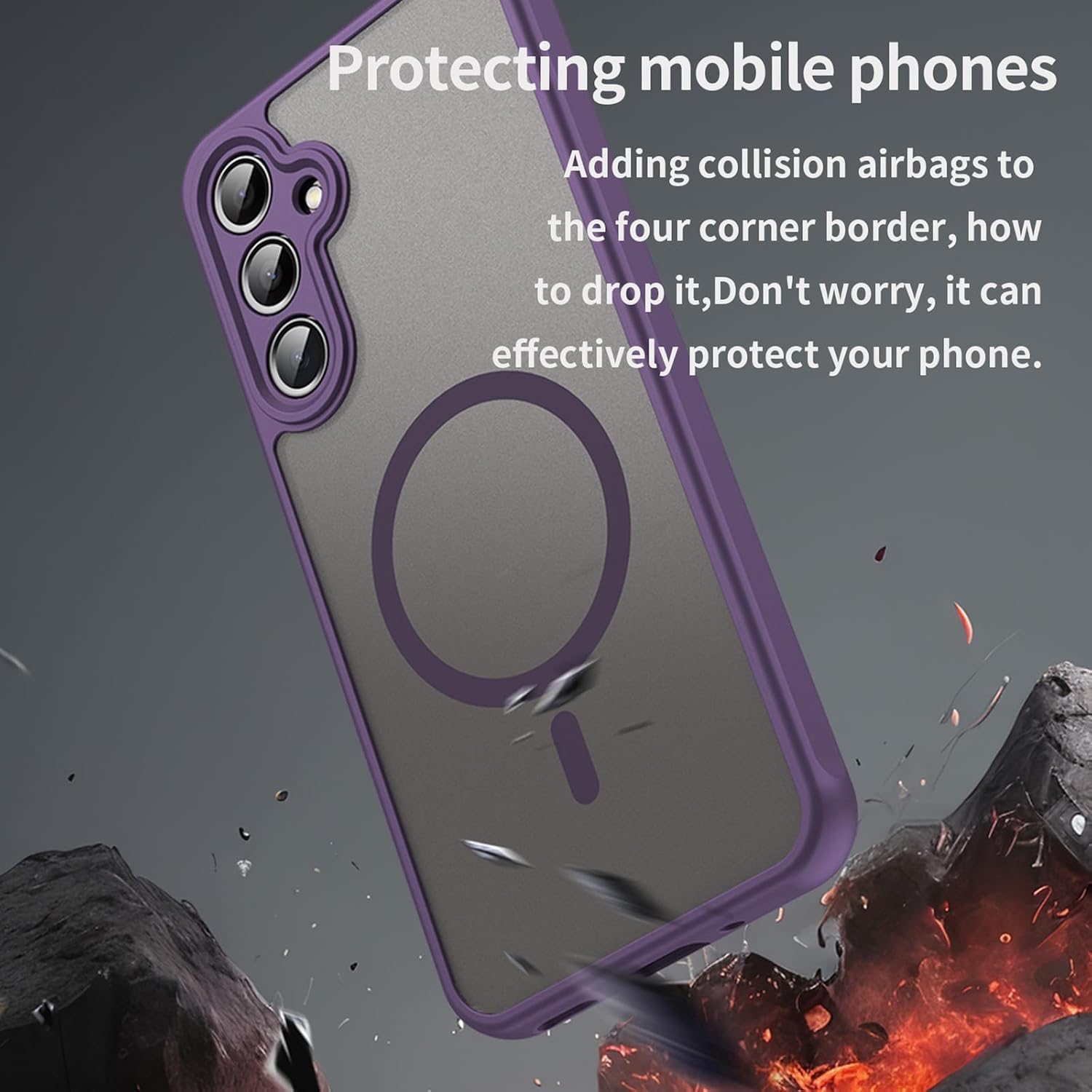 Husa Matte MagSafe pentru Samsung Galaxy S26 Fe, protectie completa, contur Mov