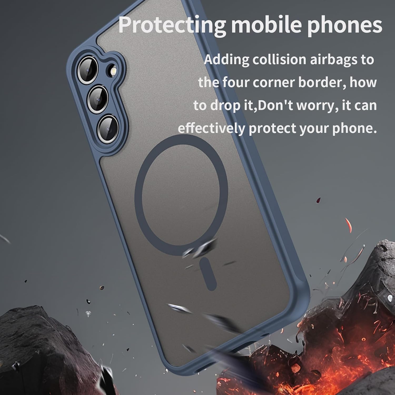 Husa Matte MagSafe pentru Samsung Galaxy A26, protectie completa, contur albastru