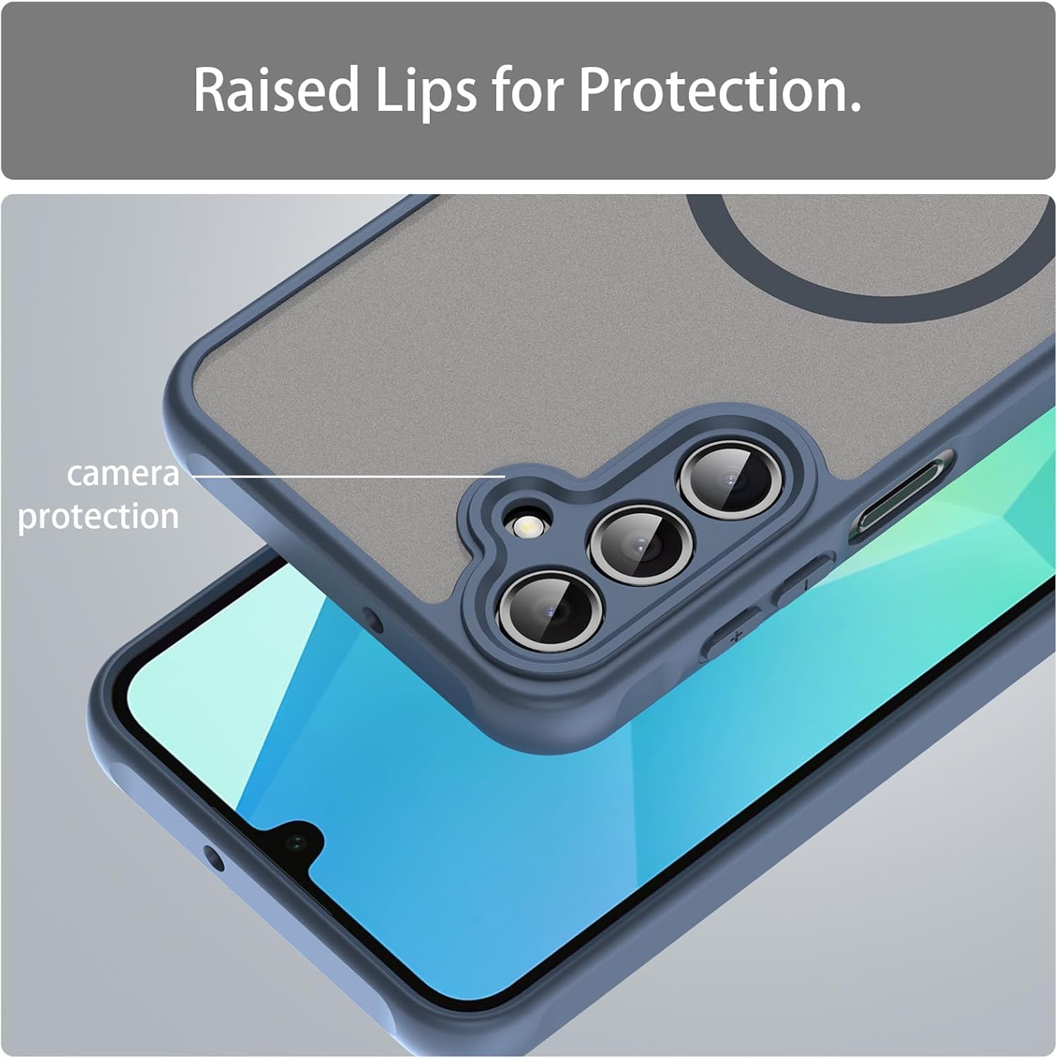 Husa Matte MagSafe pentru Samsung Galaxy A26, protectie completa, contur albastru