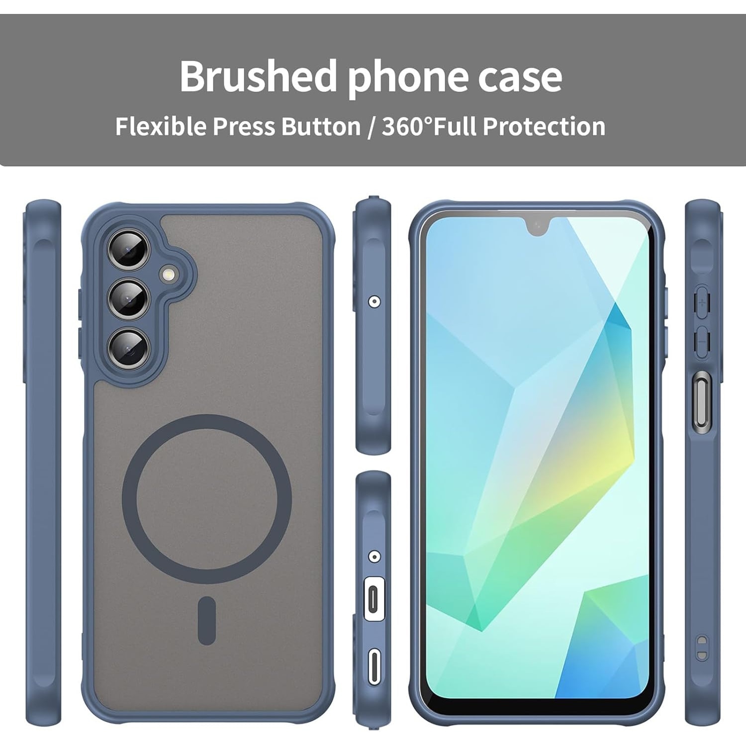 Husa Matte MagSafe pentru Samsung Galaxy A26, protectie completa, contur albastru