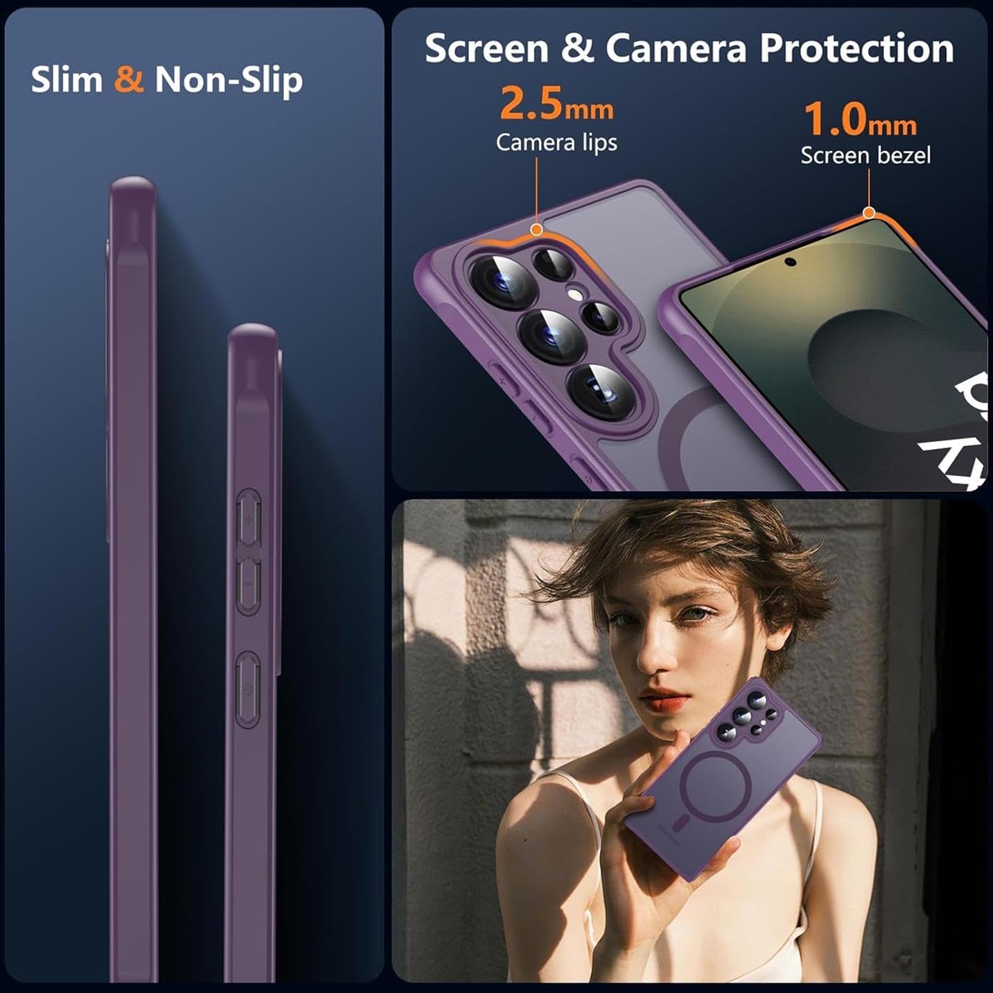 Husa Matte MagSafe pentru Samsung Galaxy S25 Ultra 5G, protectie completa, contur mov