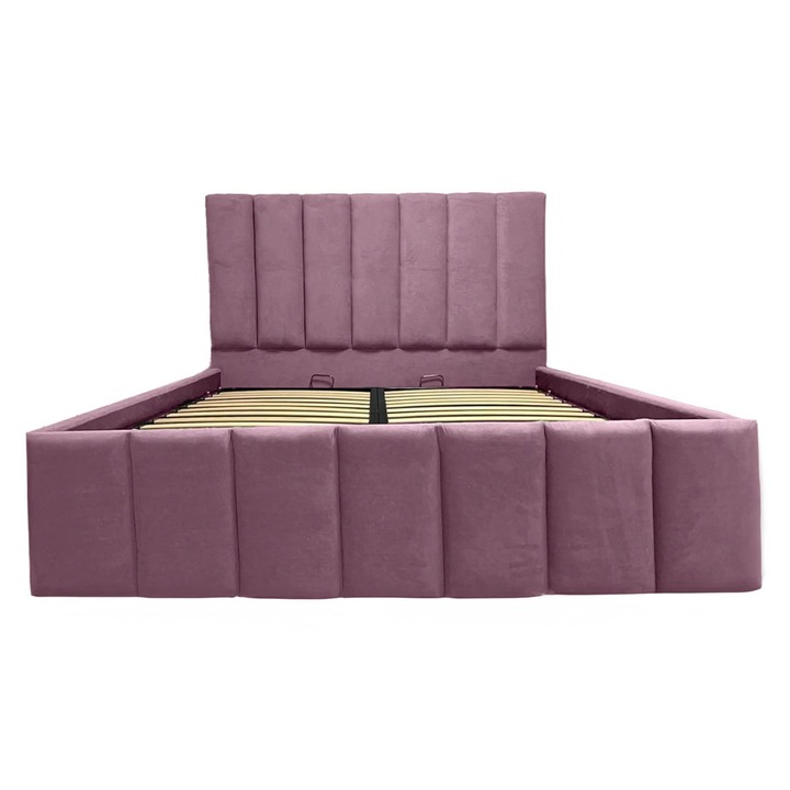 Pat, roz pudrat, 180x200cm, tapiterie catifea