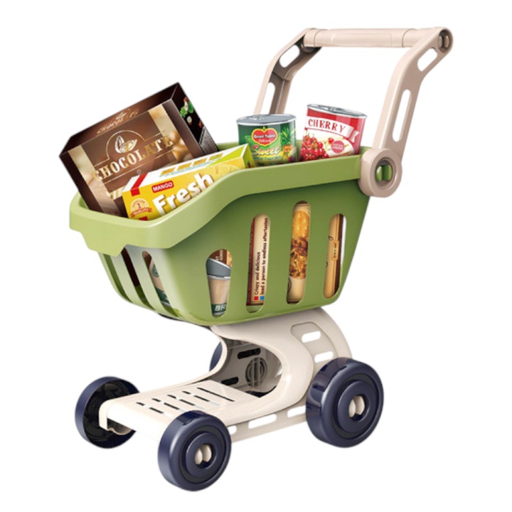 Carucior de cumparaturi MASTPAD, jucarie interactiva, verde si crem, 20, 5x35x40, 5cm