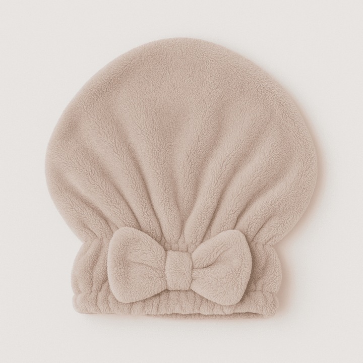 Микрофибърна кърпа/шапка за коса за жени Mixbo, Nude с панделка и ластик