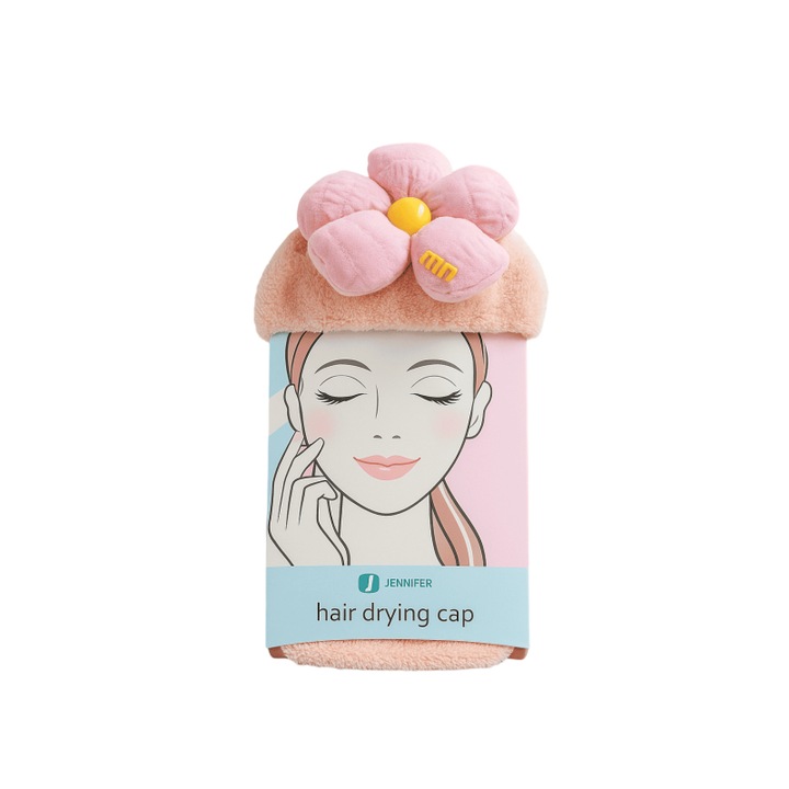 Тюрбан за Сушене на Коса Mixbo, Розов, Пухкав, Модел с Цвете