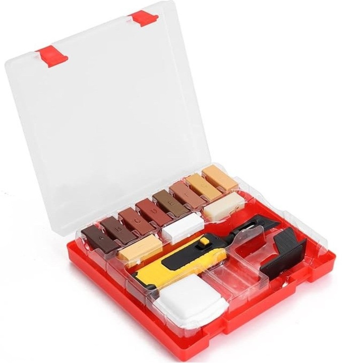 Kit de reparatie pentru pardoseli si mobilier, Zola, 11 blocuri ceara, set compus, multicolor, cutie depozitare