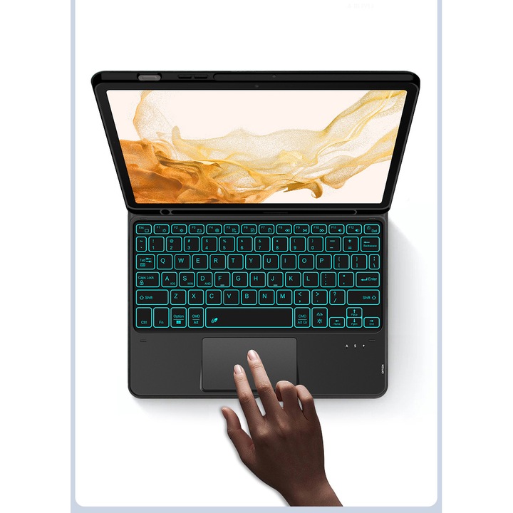 Bluetooth billentyűzetes és érintőpados tok EtuiTab iPad Air 11 hüvelykes M2/M3-hoz, ökobőr, állvány, fekete