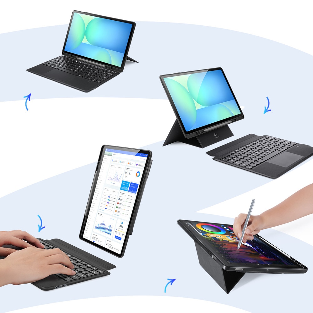 Husa cu tastatura Dux Ducis DK compatibila cu Samsung Galaxy Tab S10 FE Plus, Iluminata, 13.1inch, Negru
