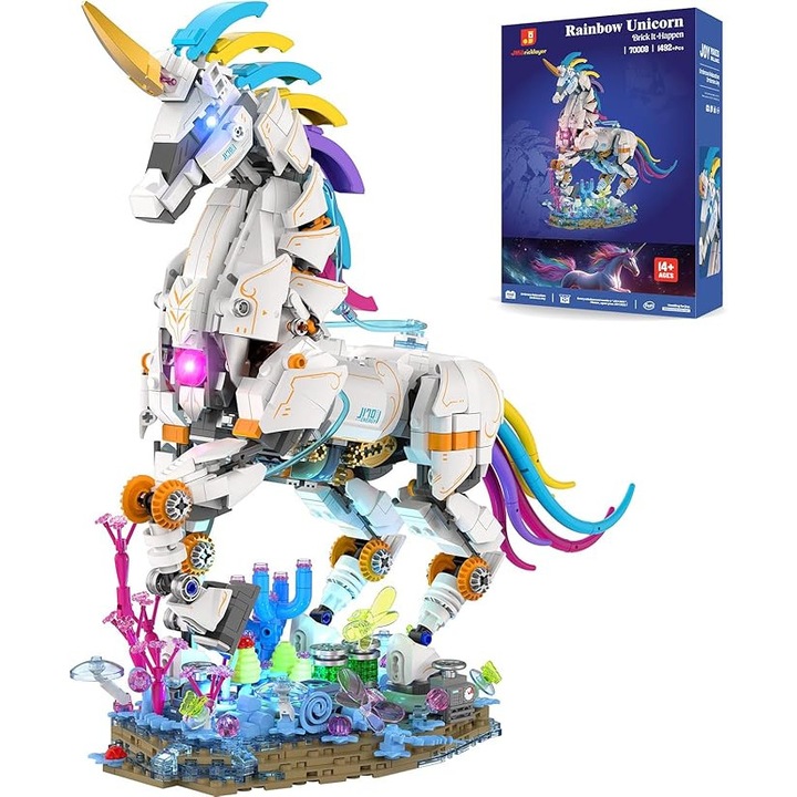 Set JMBricklayer Rainbow Unicorn pentru adulti cu lumini 70008, creator de arta mitologica
