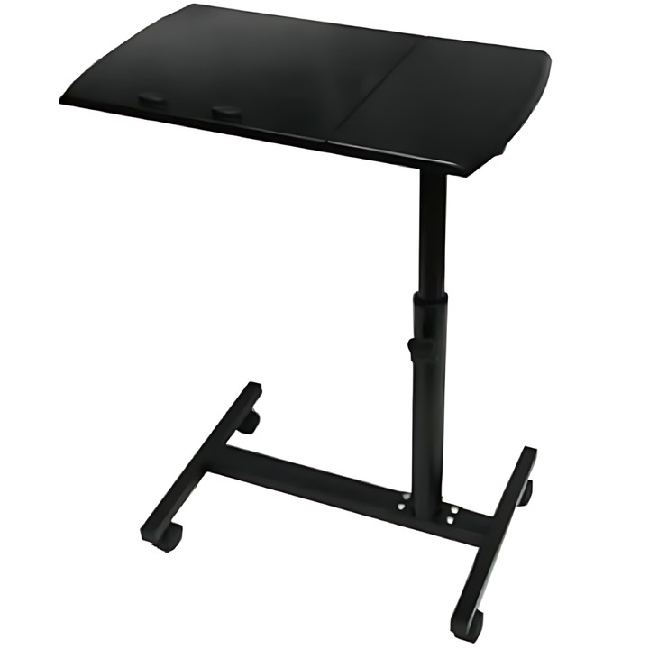 Masa laptop reglabila cu roti SDEPOT, cu blat pentru laptop reglabil, suprafata antialunecare, practica, se manevreaza/muta foarte usor, neagra