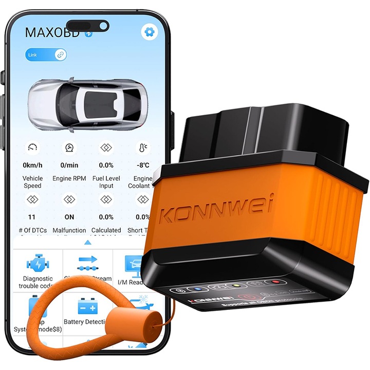 Tester Diagnoza Auto Multimarca OBD2, Bluetooth 5.2, compatibil iOS & Android, Universal, pentru Citire si Stergere Coduri de Eroare si Monitorizarea Parametrilor Motorului in Timp Real
