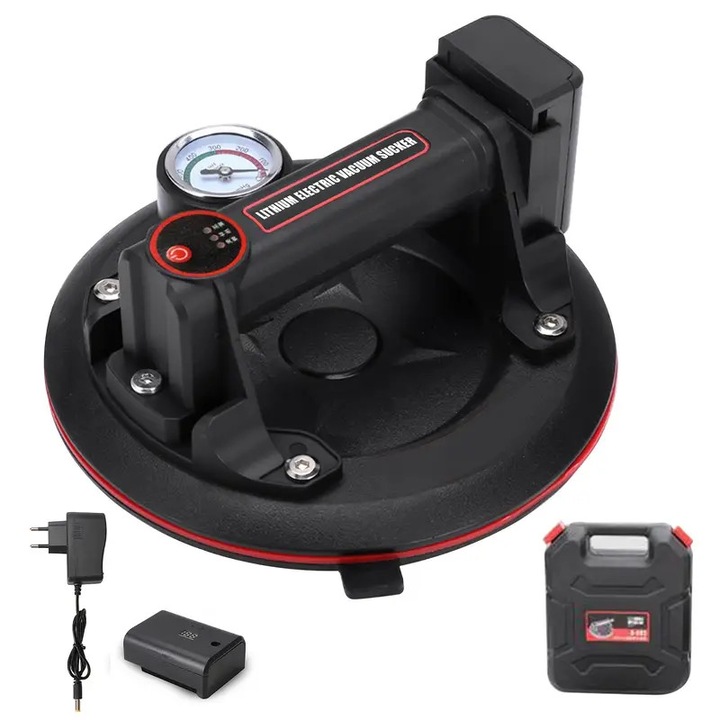 EBIN elektromos vákuumos tapadókorong, manométerrel, átmérő 20 cm, teherbírás 200 kg, táskával