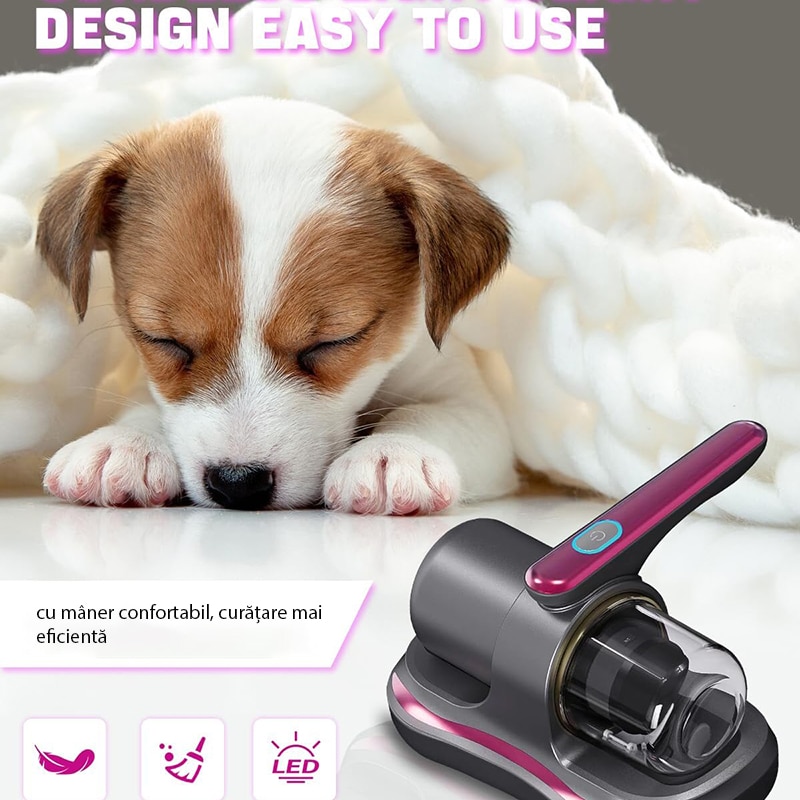Aspirator Antiacarieni, Rqiurpn, reincarcabil la USB, ergonomic, protejeaza casa/Dormitor/ Lenjeria De Pat/ Pernele/ Canapeaua/ salteaua, respira aer curat, Usor De Manuit, Violet