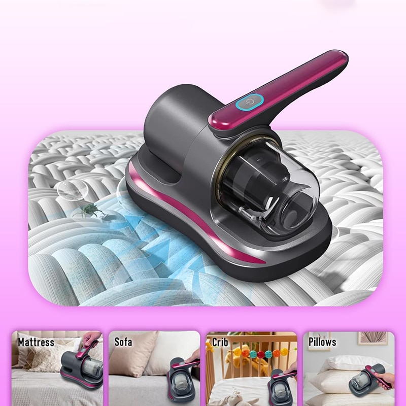 Aspirator Antiacarieni, Rqiurpn, reincarcabil la USB, ergonomic, protejeaza casa/Dormitor/ Lenjeria De Pat/ Pernele/ Canapeaua/ salteaua, respira aer curat, Usor De Manuit, Violet
