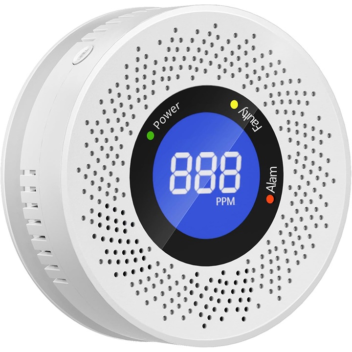 Детектор за въглероден окис Rqiurpn, с цифров екран, захранван с батерии, лесен монтаж, безжичен