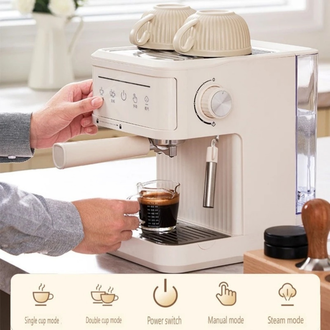 Espressor semiautomat de casa, 800W, 20 bar, italian, Functie Mentinere la Cald, Filtru Lavabil, Placa de Incalzire, aburi, Alb