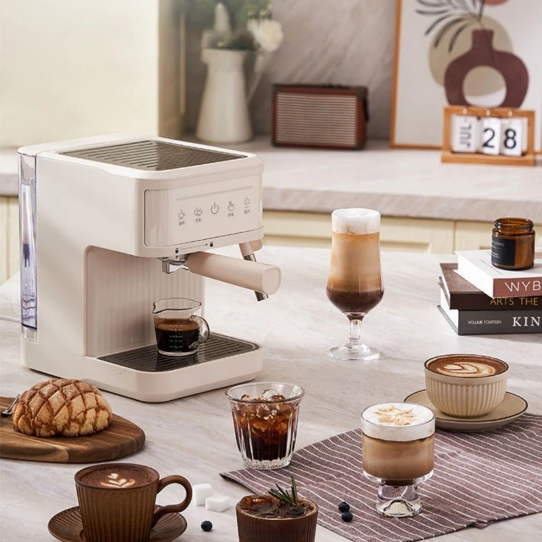 Espressor semiautomat de casa, 800W, 20 bar, italian, Functie Mentinere la Cald, Filtru Lavabil, Placa de Incalzire, aburi, Alb
