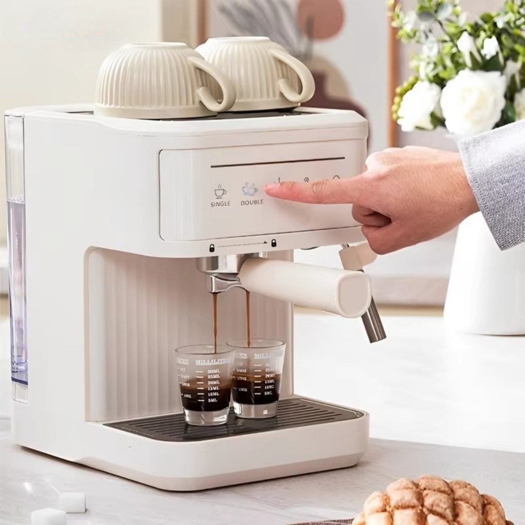 Espressor semiautomat de casa, 800W, 20 bar, italian, Functie Mentinere la Cald, Filtru Lavabil, Placa de Incalzire, aburi, Alb