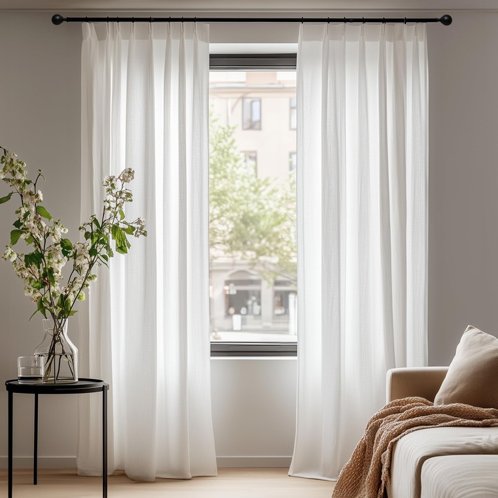 Set 2 perdele Deconovo, 140 x 215 cm, semi-transparente, cu rejansa, aspect in, culoare alb