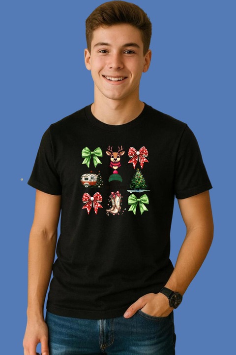 Tricou Barbat Set Fundite Sarbatori Si Ornamente Mix, Negru