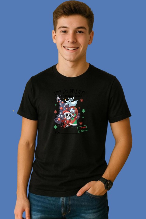 Tricou Barbat Special Delivery Orasel Craciun Fantezie, Negru