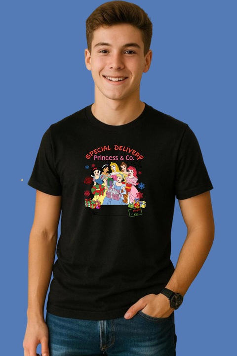 Tricou Barbat Special Delivery Princess Printese Magie Craciun, Negru
