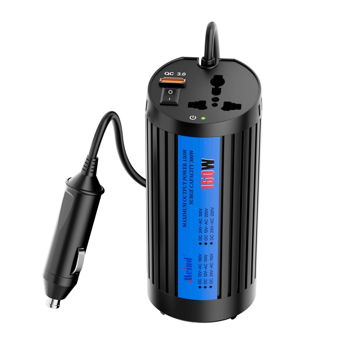 Invertor Auto VEXOMAT®, 12V-220V, Afisaj LED, Protectie Suprasarcina, Ventilator Racire Activ, Port USB, Convertor Tensiune Laptop/Telefon