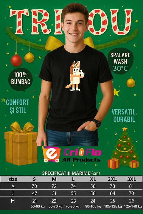 Tricou Stripe Din Bluey Simplu, Barbat, 100% Bumbac, Cri-Flo, Culoare Negru, Marime XL